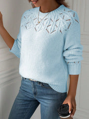 Ladies' Solid Color Hollow Out Splice Sweater