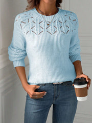 Ladies' Solid Color Hollow Out Splice Sweater