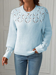 Ladies' Solid Color Hollow Out Splice Sweater