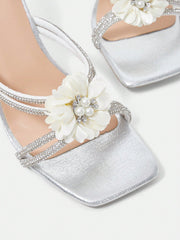 Ladies Peep Toe High Heel Sandals With Camellia Decoration, Clear Chunky Heels