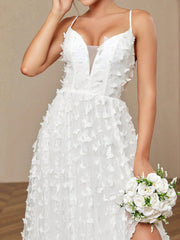 Elegant And Luxurious Romantic White V-Neck Butterfly Net Lace Sexy Halter High Slit Big Bottom Holiday Informal Big Train Wedding Dress