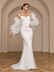 Mermaid Style Wedding Dress With Oversized Lantern Sleeves