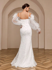 Mermaid Style Wedding Dress With Oversized Lantern Sleeves