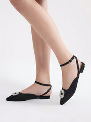 Fashionable Pointed Toe & Square Buckle Women'S Flat Shoes