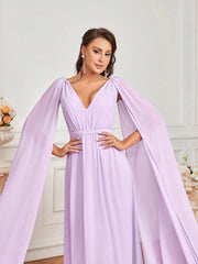 Bridesmaid Dress With Purple Flowing Chiffon Fabric