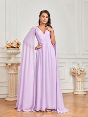 Bridesmaid Dress With Purple Flowing Chiffon Fabric