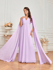 Bridesmaid Dress With Purple Flowing Chiffon Fabric