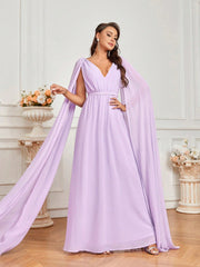 Bridesmaid Dress With Purple Flowing Chiffon Fabric