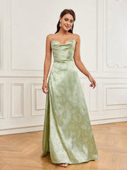 Green Satin Jacquard Bridesmaid Dress