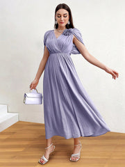 3d Flower Decoration Waist Cinched Textured Dress