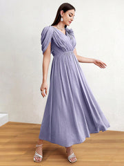 3d Flower Decoration Waist Cinched Textured Dress