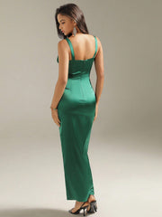 Green Sexy Waist-Enhancing Slim Fit Women Formal Dress Long Skirt