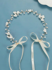 1pc Women's Handmade Floral Beaded Faux Pearl Soft Chain Headband, Bridal Hair Accessory For Wedding Party Tiaras