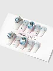 10pcs Blue Luxury Nail Art Decoration With Removable & Reusable Design Including Jelly Gel