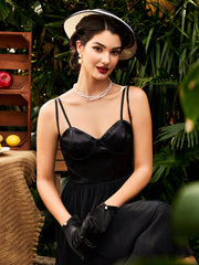 Summer Vintage Elegant Pleated Cami Midi Dress For Vacation Mother Day Dress Summer Women Dresses Summer Dress Sundress Concert Outfits Hawaiian Summer Outfits Sundress Short Wedding Guest Summer Black Dress Retro Dresses Graduation Homecoming Dresses Mo