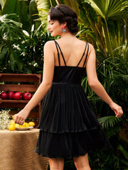 Summer Vintage Elegant Pleated Cami Midi Dress For Vacation Mother Day Dress Summer Women Dresses Summer Dress Sundress Concert Outfits Hawaiian Summer Outfits Sundress Short Wedding Guest Summer Black Dress Retro Dresses Graduation Homecoming Dresses Mo