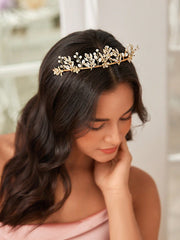 1pc Women's Elegant & Luxury Metal Headband With Rhinestone & Pearl/Bamboo Mop, Suitable For Wedding/Party