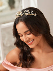1pc Women's Elegant & Luxury Metal Headband With Rhinestone & Pearl/Bamboo Mop, Suitable For Wedding/Party