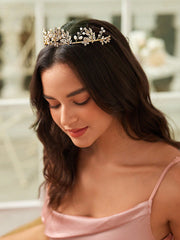 1pc Women's Elegant & Luxury Metal Headband With Rhinestone & Pearl/Bamboo Mop, Suitable For Wedding/Party