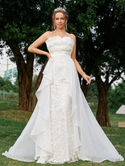 White Lace And Organza Patchwork Wedding Dress