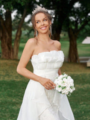 White Lace And Organza Patchwork Wedding Dress