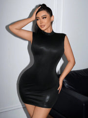 High Neck Metallic Bodycon Mini Dress With A Backless Design Is Suitable For Going Out, Dating And Clubbing