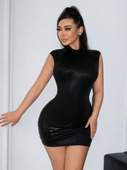 High Neck Metallic Bodycon Mini Dress With A Backless Design Is Suitable For Going Out, Dating And Clubbing