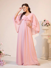 Pink Three-Dimensional Flower Bridesmaid Dress