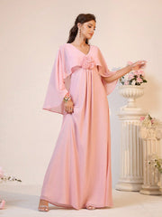 Pink Three-Dimensional Flower Bridesmaid Dress