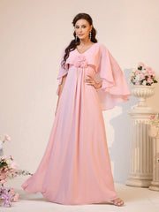 Pink Three-Dimensional Flower Bridesmaid Dress