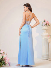 Elegant Blue Satin Bridesmaid Dress