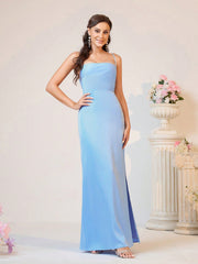 Elegant Blue Satin Bridesmaid Dress