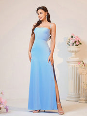 Elegant Blue Satin Bridesmaid Dress