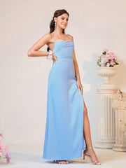 Elegant Blue Satin Bridesmaid Dress