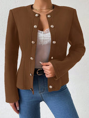 Spring And Autumn Casual Solid Color Front Button Woolen Coat