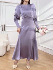 Women's Puff Long Sleeve Round Neck Dress