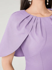 Women Summer Solid Color Round Neck Cape Sleeve Maxi Elegant Dress