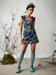 Vacation Style Plants Print Ruffle Trim Dress For Summer
