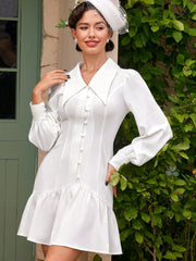 Vintage Ladies' Splice Lace Ruffle Hemline Dress Dress With Sleeves Vintage Clothes One Piece Cottagecore Dress White Dresses Summer Dress Festival Outfits Graduation Outfit Teacher Dress Teacher Clothes Concert Women Outfit Old Money Style White Skirt C