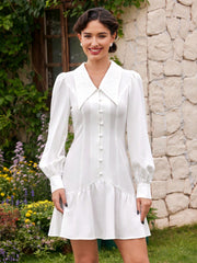Vintage Ladies' Splice Lace Ruffle Hemline Dress Dress With Sleeves Vintage Clothes One Piece Cottagecore Dress White Dresses Summer Dress Festival Outfits Graduation Outfit Teacher Dress Teacher Clothes Concert Women Outfit Old Money Style White Skirt C