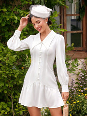 Vintage Ladies' Splice Lace Ruffle Hemline Dress Dress With Sleeves Vintage Clothes One Piece Cottagecore Dress White Dresses Summer Dress Festival Outfits Graduation Outfit Teacher Dress Teacher Clothes Concert Women Outfit Old Money Style White Skirt C