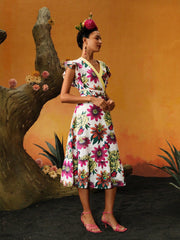 Floral And Butterfly Printed Ruffle Hem Dress For Summer Vacation