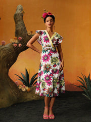Floral And Butterfly Printed Ruffle Hem Dress For Summer Vacation