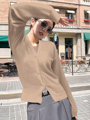 Solid Color Simple And Elegant Soft Style Long Sleeve Knitted Cardigan