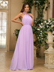Elegant Violet Chiffon Bridesmaid Dress