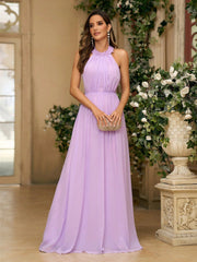 Elegant Violet Chiffon Bridesmaid Dress