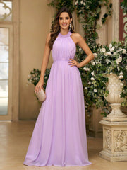 Elegant Violet Chiffon Bridesmaid Dress