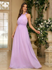 Elegant Violet Chiffon Bridesmaid Dress