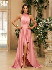 Romantic Pink Satin Strap Bridesmaid Dress