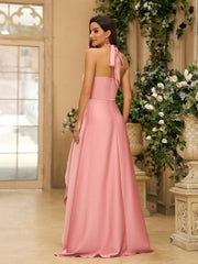 Romantic Pink Satin Strap Bridesmaid Dress